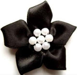 RB345 Black Satin 5 Petal Poinsettia with Pearl Beads - Ribbonmoon