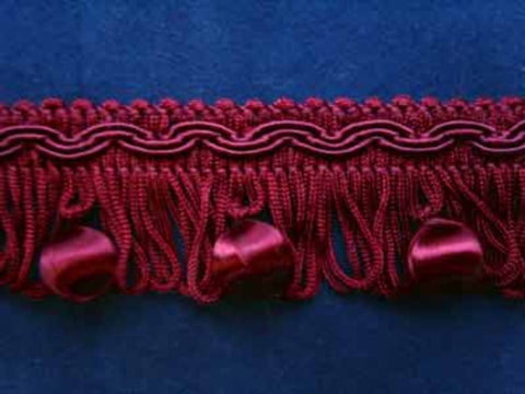 FT472 31mm Burgundy Looped Fringe on Braid, Wine Satin Sheen Bobbles