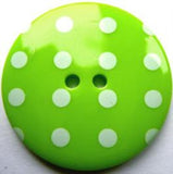 B17628 34mm Lime Green and White High Gloss Polka Dot 2 Hole Button