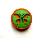 B11006 16mm Orange and Emerald Butterfly Novelty Shank Button