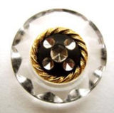 B17055 21mm Black, Diamante and Gilded Gold Shank Button, Clear Rim