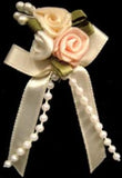 RB398 Cream Assorted Satin Rose Bow Buds with Ribbon and Pearl Bead Trim Decoration