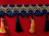 FT538 85mm Navy and Honey Gold Tassel Fringe on a Decorated Braid - Ribbonmoon
