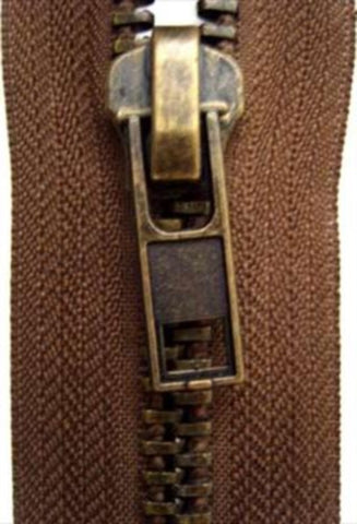 Z3609 61cm Deep Medium Brown Brass Teeth No.8 Open End Zip - Ribbonmoon