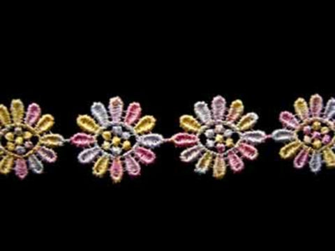 DT27  27mm Multi Coloured Daisy Lace Trim - Ribbonmoon