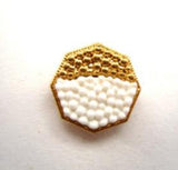 B14439 15mm Gilded Gold Poly and White Textured Shank Button - Ribbonmoon