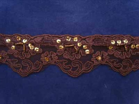 L243 49mm Brown Flat Lace with Beads and Sequins - Ribbonmoon