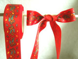 R2996L 25mm Red Satin Ribbon with a Paisely Printed Design