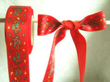 R2996 25mm Red Satin Ribobn with a Paisely Printed Design