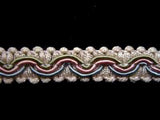 FT1374 12mm Natural Cream Braid with Green, Blue and Pink Cord 