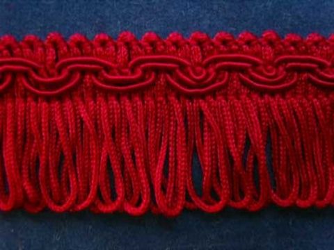 FT749 34mm Scarlet Berry Looped Fringe on a Decorated Braid - Ribbonmoon