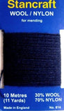 DARN13 Midnight Navy Darning Mending Yarn 10 Metre Card. 30% Wool, 70% Nylon. - Ribbonmoon