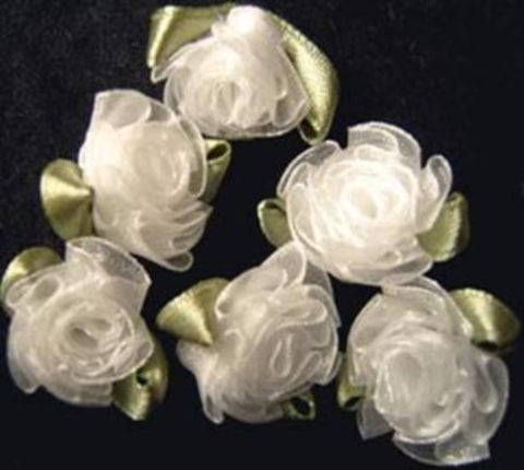 RB459 White Sheer Ribbon Carnation Flower Bud Bow