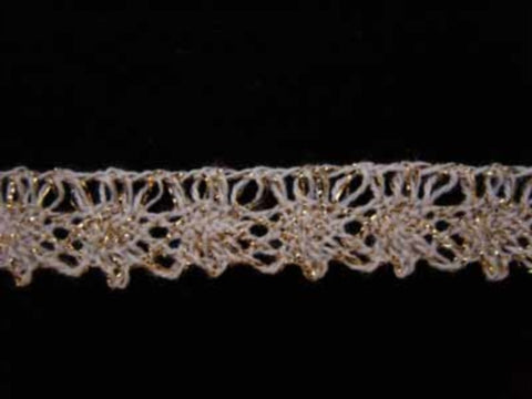 L365 15mm Natural White & Metallic Gold Cotton Lace - Ribbonmoon