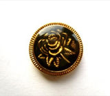 B12117 14mm Black and Gilded Gold Rim and Rose Design Shank Button - Ribbonmoon