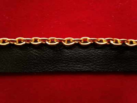 FT991 3mm Gold Metal Chain on a Black Faux Leather Flange - Ribbonmoon
