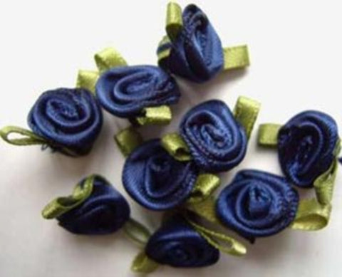 RB256 24mm Navy Satin Ribbon Rose Bud Bow