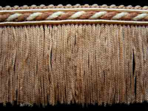 FT1890 5cm Buff Beige, French Beige and Ivory Cut Fringe on a Corded Braid - Ribbonmoon