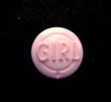 B17218 12mm Baby Pink "GIRL" Design Novelty Shank Button - Ribbonmoon