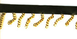 BFRINGE56 25mm Gold Chain Fringe Trimming on a Black Faux Leather Strip