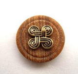 B14877 17mm Wood Effect Shank Button with a Gilded Gold Poly Centre - Ribbonmoon