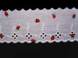 L052 65mm Strawberry Pattern Cotton Anglaise Lace. White, Red and Green - Ribbonmoon