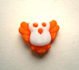 B10997 15mm Orange and White Owl Shaped Novelty Shank Button