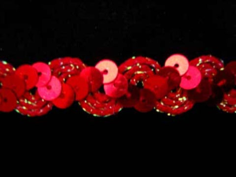 SQBRAID45 15mm Red Sequin Braid Trim with Iridescent Stitching - Ribbonmoon