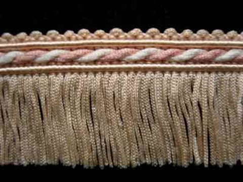 FT1847 35mm Pale Peach,White and Pink Cut Fringe on a Corded Braid - Ribbonmoon