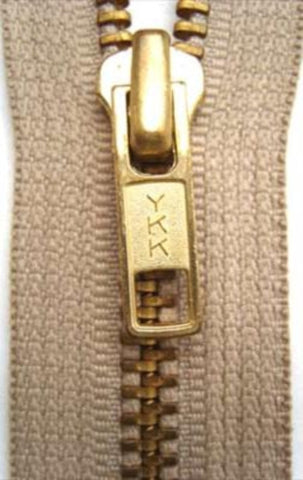 Z4074 YKK 15cm Beige Closed End No.5 Zip with Brass Teeth - Ribbonmoon