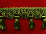 FT860 4cm Cypress Green Tassel Fringe on a Decorated Braid - Ribbonmoon