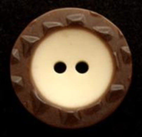 B8158 20mm Brown and Cream Bone Sheen Textured Rim 2 Hole Button - Ribbonmoon