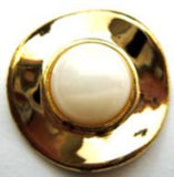 B14978 24mm Pearl White Half Ball Shank Button with a Gilded Poly Rim - Ribbonmoon