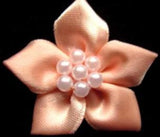 RB331 Peach Satin 5 Petal Poinsettia with Pearl Beads - Ribbonmoon