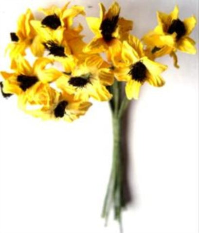 RB422 12mm Yellow and Black Sunflower Bunch on Wired Stems - Ribbonmoon