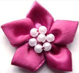 RB339 Deep Dusky Pink Satin 5 Petal Poinsettia with Pearl Beads - Ribbonmoon