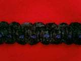 FT214 20mm  Black, Royal Blue and Green Chenille Braid Trimming