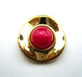 B14852 17mm Fuchsia and Gilded Gold Poly Curved Rim Shank Button - Ribbonmoon