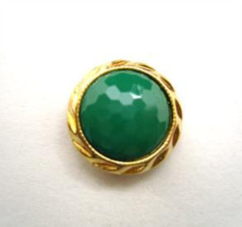 B14504 14mm Parakeet Green Honeycomb Shank Button, Gilded Gold Rim - Ribbonmoon