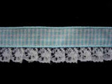 L033 18mm, White Lace on a Blue Gingham Ribbon - Ribbonmoon