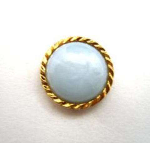 B14476 14mm Sky Blue Domed Shank Button, Gilded Poly Rim