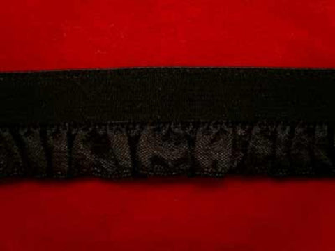 L414 18mm Black Frilled Lace on an Elastic. - Ribbonmoon