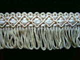FT1256 32mm Cream and Ivory Looped Fringe on a Decorated Braid - Ribbonmoon