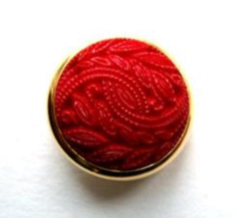 B17839 17mm Deep Red Textured Shank Button, Gilded Gold Poly Rim - Ribbonmoon