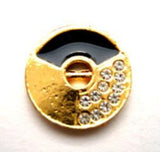 B13947 17mm Gold, Black and Diamante Jewel Heavy Metal 2 Hole Button