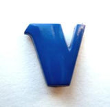 B7095 14mm Letter V Alphabet Shank Button Royal Blue
