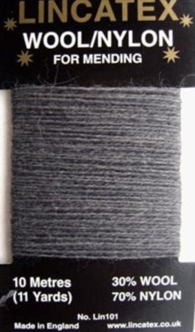 DARN10 Dark Grey Darning Mending Yarn 10 Metre Card. 30% Wool, 70% Nylon. - Ribbonmoon