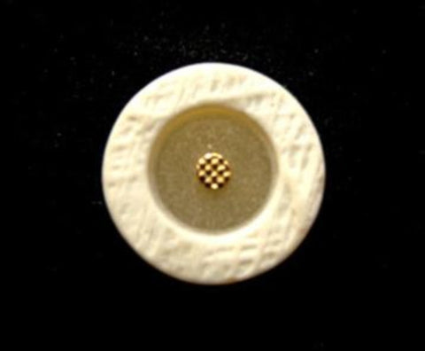 B6536 15mm Creams, Gold with a Stone Effect Textured Rim Shank Button - Ribbonmoon