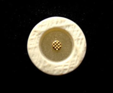 B6536 15mm Creams, Gold with a Stone Effect Textured Rim Shank Button - Ribbonmoon