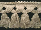 FT802 12cm Pale Natural Grey Thick Tassel Fringe on a Decorated Braid - Ribbonmoon